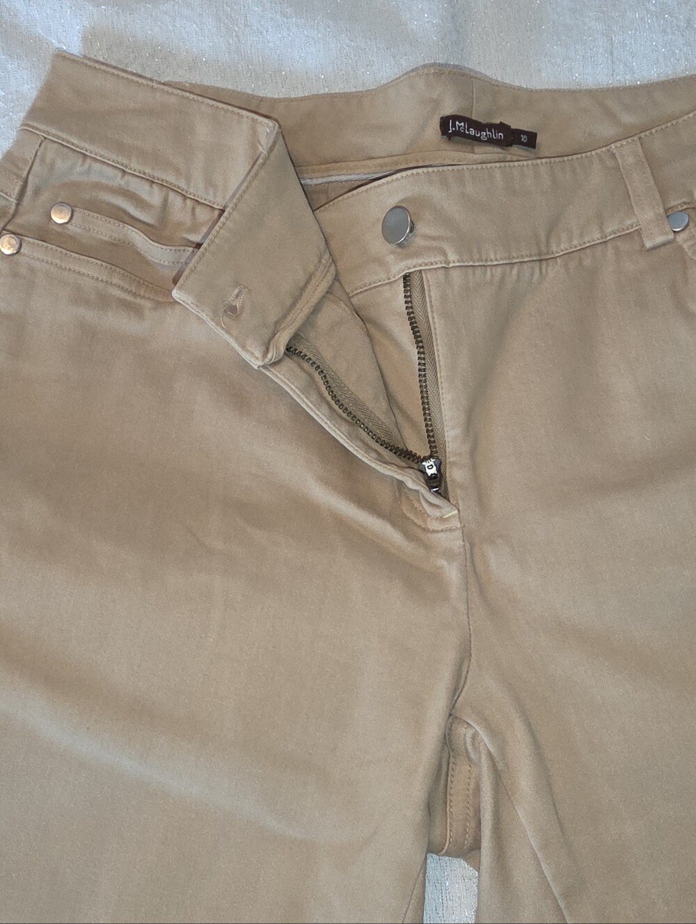 J.McLaughlin Lexi Jeans Raw Beige Tan Slim Leg 4-Way Stretch Career Travel 10 - Picture 8 of 12